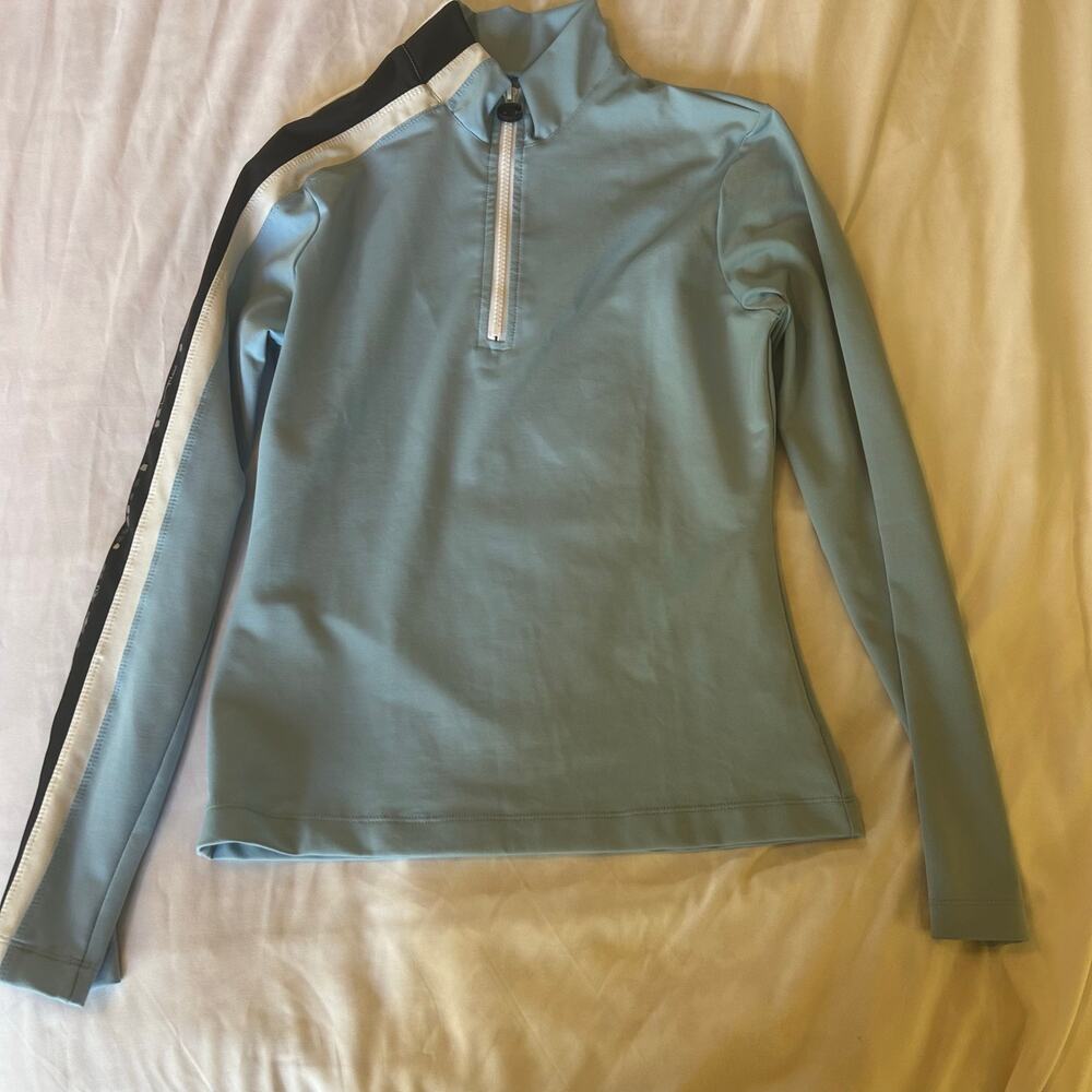 Champion 1/4 zip long sleeve athletic top in light blue with stripe. Women L - Picture 2 of 7